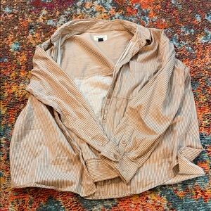American Eagle Outfitters Tan Striped Button Down Shirt